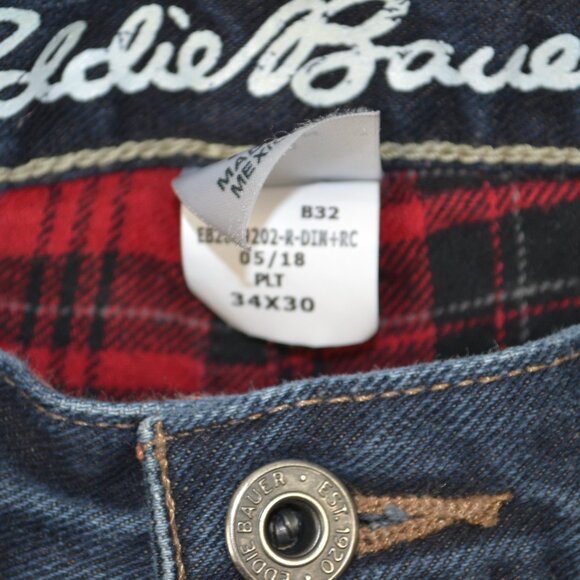 Eddie Bauer Mens 34x30 Fleece Plaid Lining Relaxed Fit 5 Pocket Warm Denim Jeans - Picture 7 of 9